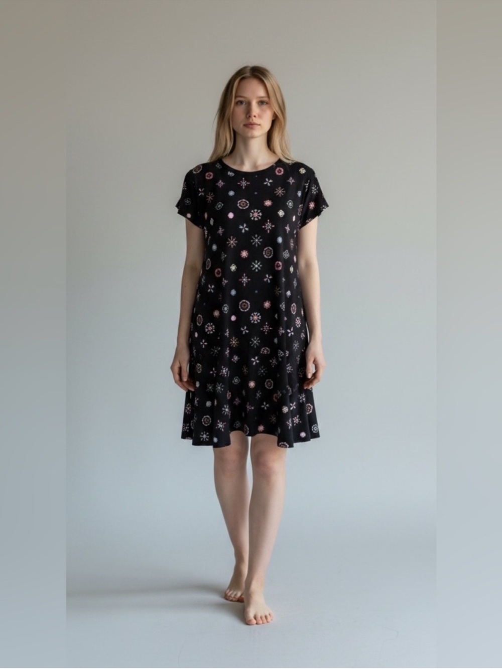 Desigual casual shortsleeved black abstract print aline dress bohemian large